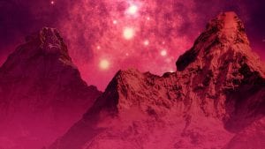 Liebe oder Angst rotes Bergmassiv mit Sternen